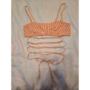 URBAN OUTFITTERS OUT FROM UNDER Orange Gingham Strappy Crop Top Size Large